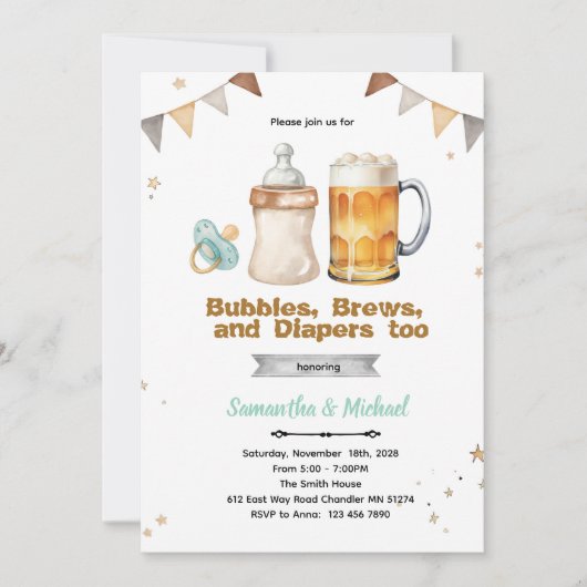 Beer Co Ed Baby Shower Invitation 招待状 (正面)