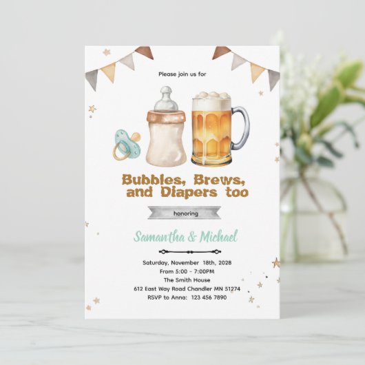 Beer Co Ed Baby Shower Invitation 招待状 (スタンド正面)