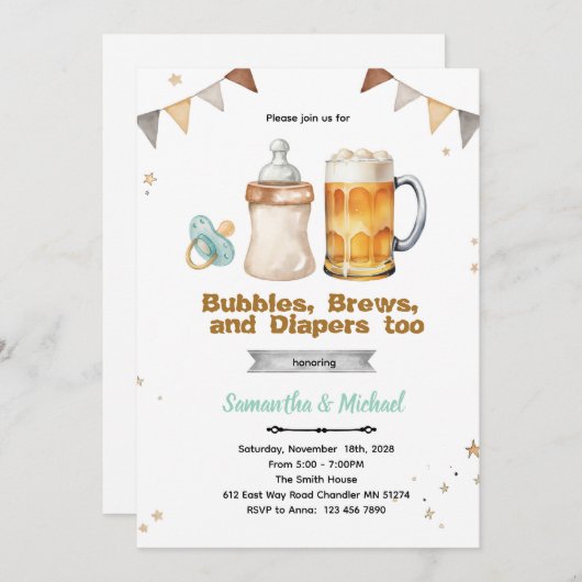 Beer Co Ed Baby Shower Invitation 招待状 (正面/裏面)