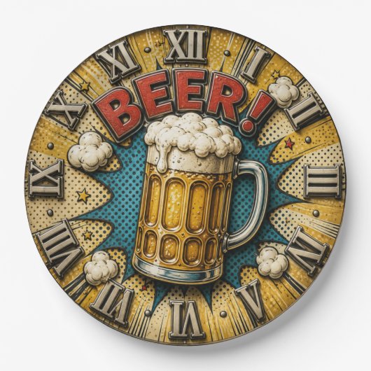 Beer Comic Pop Art Beer Mug Man Cave ペーパープレート (正面)