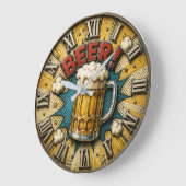 Beer Comic Pop Art Beer Mug Man Cave ラージ壁時計 (傾斜)