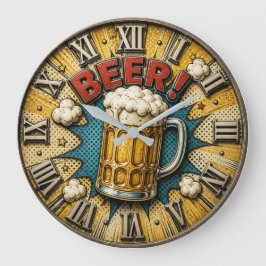 Beer Comic Pop Art Beer Mug Man Cave ラージ壁時計