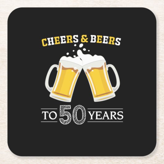 Beer Drinker Cheers and Beers to 50 Years Birthday スクエアペーパーコースター (正面)