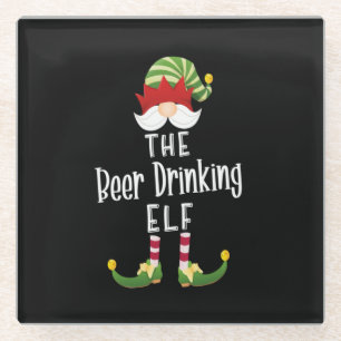 Beer Drinking Elf Group Christmas Birthday ガラスコースター