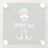 Beer Drinking Elf Group Christmas Birthday ガラスコースター (裏面)