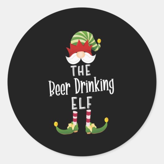 Beer Drinking Elf Group Christmas Birthday ラウンドシール (正面)