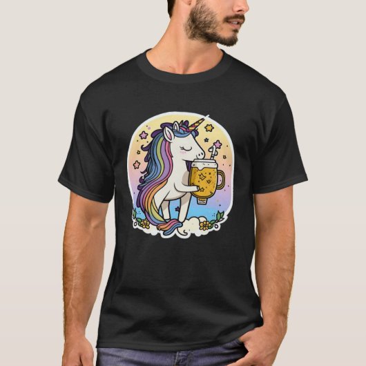 Beer Drinking Unicorn Unicorn Tシャツ (正面)