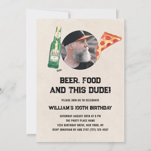 Beer Dude Photo Man Funny 100th Birthday 招待状 (正面)