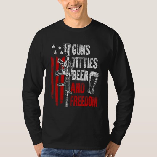 Beer & Freedom Drinking USA American Flag Men Dad  Tシャツ (正面)