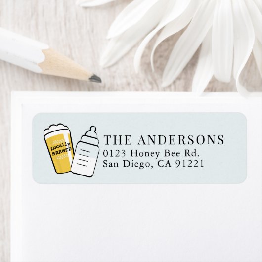 Beer Glass & Baby Bottle Blue Return Address ラベル (インサイチュ)