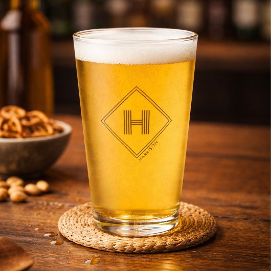 Beer Glass | Modern Geometric Monogram Initial タンブラーグラス