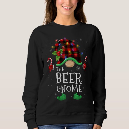 Beer Gnome Buffalo Plaid Matching Family Christmas スウェットシャツ (正面)