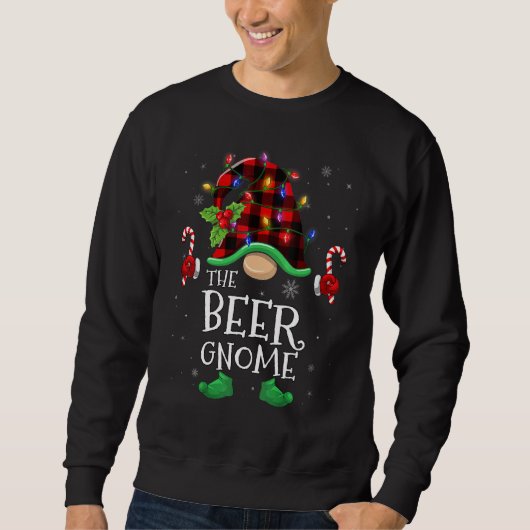 Beer Gnome Buffalo Plaid Matching Family Christmas スウェットシャツ (正面)