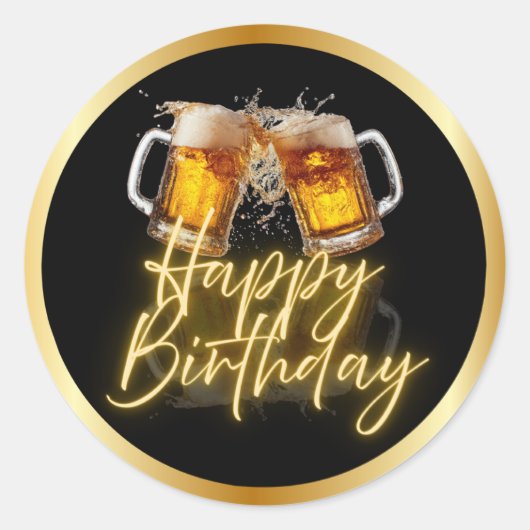 Beer Happy Birthday Stickers ラウンドシール (正面)