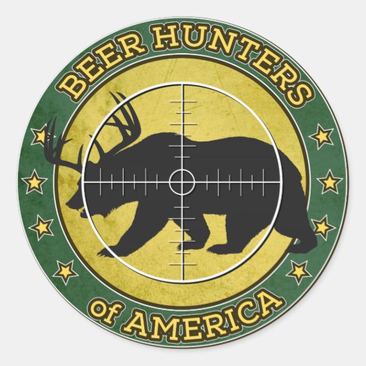 Beer Hunters of America (おもしろいベア、〔雄ジカの〕枝角ロゴ付き) ラウンドシール (正面)