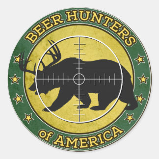 Beer Hunters of America (おもしろいベア、〔雄ジカの〕枝角ロゴ付き) ラウンドシール