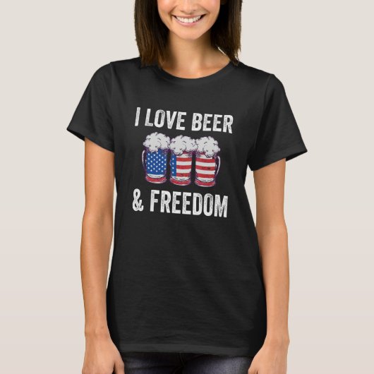 Beer I Love Beer and Freedom Distressed Grunge Tシャツ (正面)