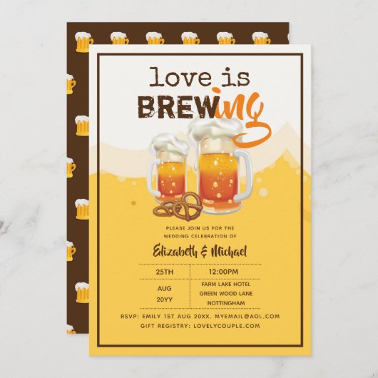 BEER - Love is 結婚 Brewing's orブライダルシャワー 招待状 (正面/裏面)
