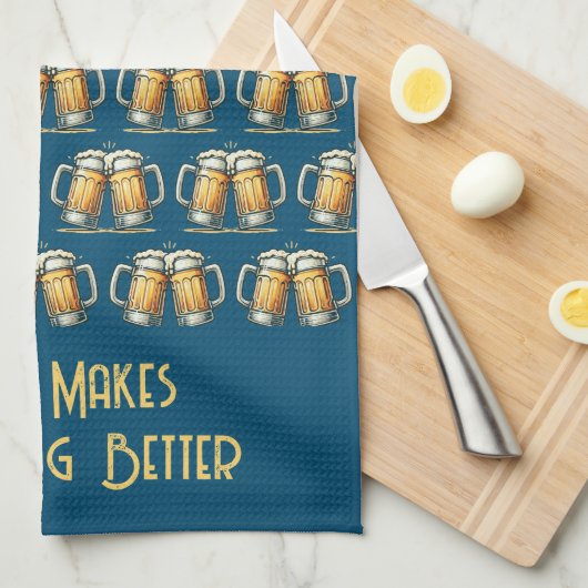Beer Makes Everything Better Kitchen Towel キッチンタオル (四つ折り)