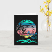 Beer Me Funny Drinking Beach Retro Sunset Palm カード (黄色い花)