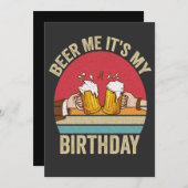 Beer me it's My誕生日サンセットおもしろいヴィンテージギフト 招待状 (正面/裏面)