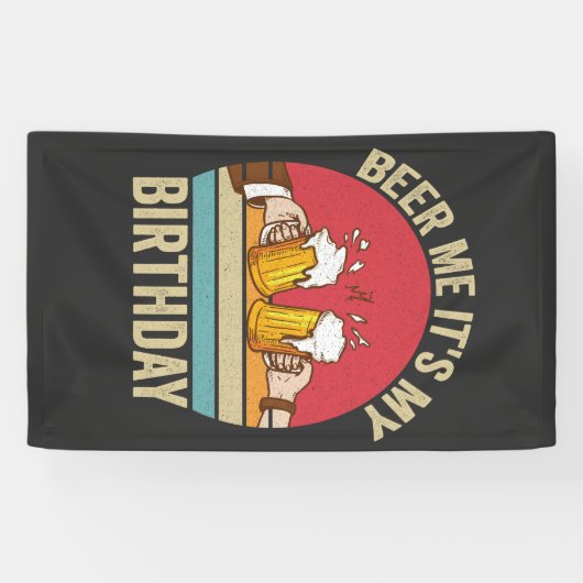 Beer me it's My誕生日サンセットおもしろいヴィンテージギフト 横断幕 (横)