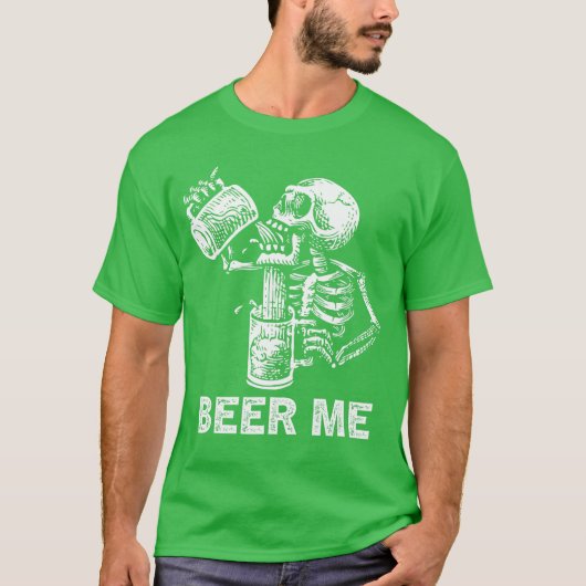 Beer Me Skeleton Scary Spooky Drinking Men Party G Tシャツ (正面)