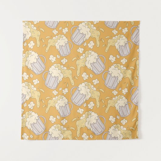 Beer Mug Cartoon:ヴィンテージシームレス。 タペストリー (正面)