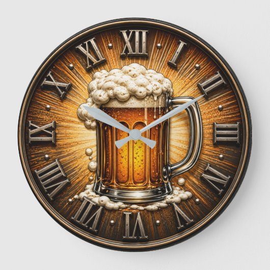 Beer Mug Man Cave Bar Gift ラージ壁時計 (正面)