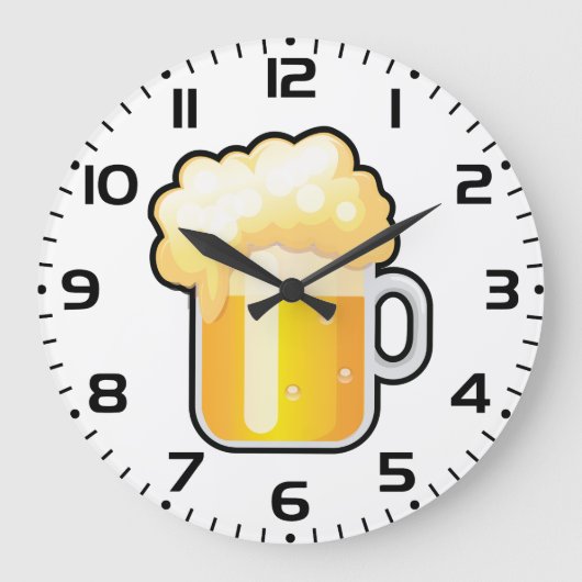 Beer Mug with Frothy Foam ラージ壁時計 (正面)