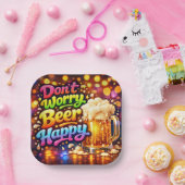 Beer Mug With Neon Rainbow Quote ペーパープレート (パーティー)
