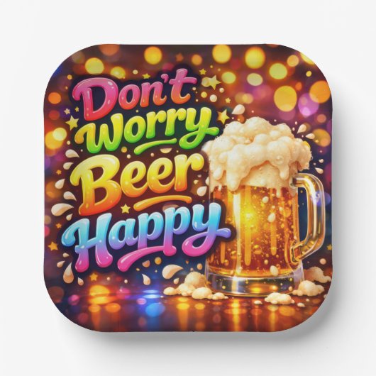 Beer Mug With Neon Rainbow Quote ペーパープレート (正面)