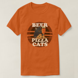 Beer Pizza Cats–クールキャットラバーズのためのレトロサンセットグラフィック Tシャツ