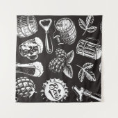 Beer seamless pattern in vintage styleart, backgro タペストリー (正面(横))