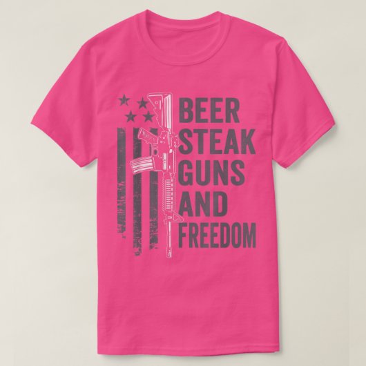 Beer Steak Guns & Freedom Drinking BBQ AR15 USA F Tシャツ (デザイン正面)