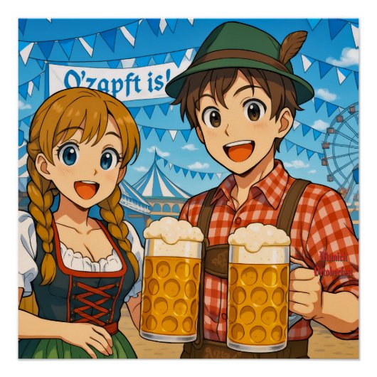 Beer tasting during Oktoberfest in Munich, Germany ポスター (正面)