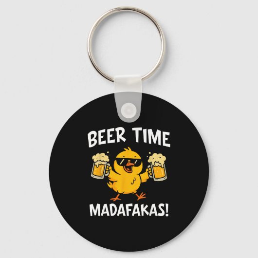 Beer Time Madafakas Funny Meme Duck With Beer Chic キーホルダー (正面)
