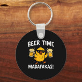 Beer Time Madafakas Funny Meme Duck With Beer Chic キーホルダー (正面)