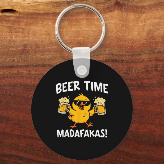Beer Time Madafakas Funny Meme Duck With Beer Chic キーホルダー (正面)