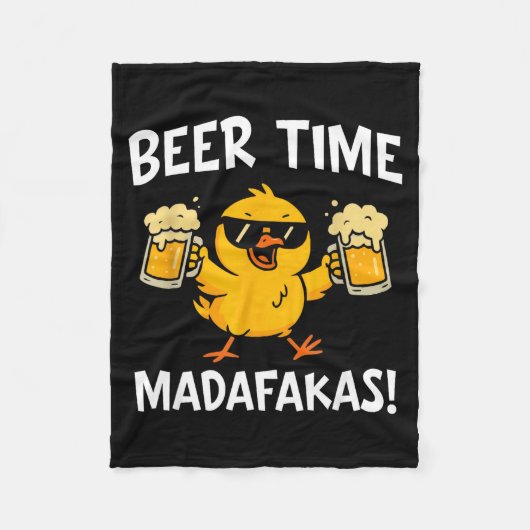 Beer Time Madafakas Funny Meme Duck With Beer Chic フリースブランケット (正面)