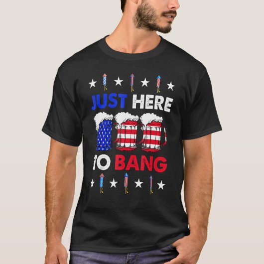 Beer Us Flag Tees Tees 7月4日I'S Just Here To Ban Tシャツ (正面)
