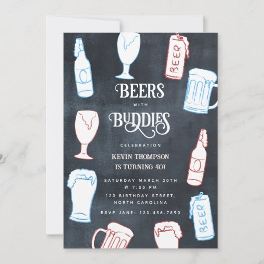 Beers Rustic Hand Drawn Funny Beer Birthday 招待状 (正面)