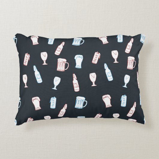 Beers Rustic Hand Drawn Whimsical Beer Man Cave アクセントクッション (正面)