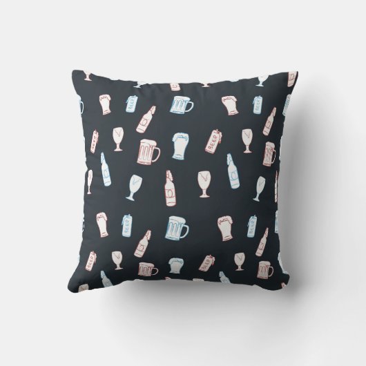 Beers Rustic Hand Drawn Whimsical Beer Man Cave クッション (裏面)