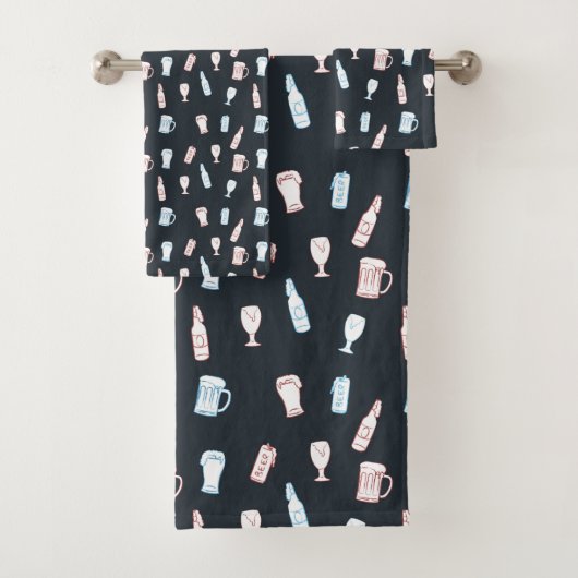 Beers Rustic Hand Drawn Whimsical Beer Man Cave バスタオルセット (インサイチュ)