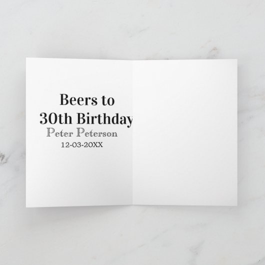 Beers to 30th birthday name date man stylishSimple カード (内部)