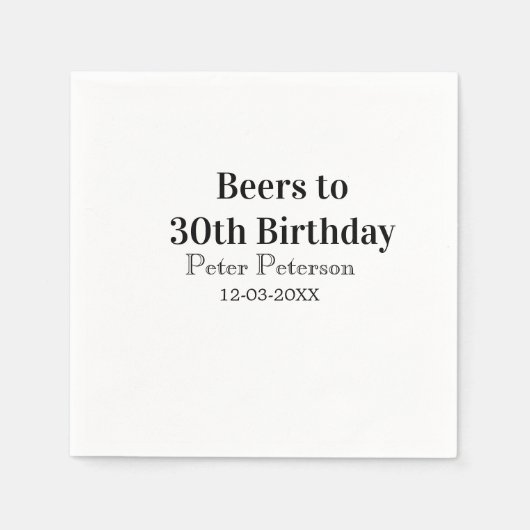 Beers to 30th birthday name date man stylishSimple スタンダードカクテルナプキン (正面)