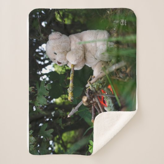 Beertje dat bij kampvuur zit. シェルパブランケット (正面)