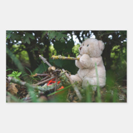 Beertje dat bij kampvuur zit. 長方形シール