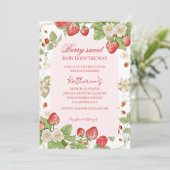 Beery sweet strawberries floral pink baby shower 招待状 (スタンド正面)